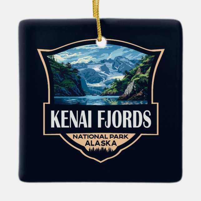Kenai Fjords National Park Illustration Retro Art Ceramic Ornament (Front)