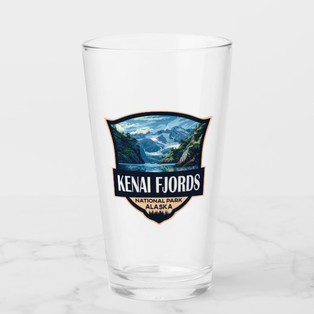 Kenai Fjords National Park Illustration Retro Art Glass (Front)