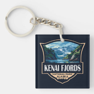 Kenai Fjords National Park Illustration Retro Art Key Ring