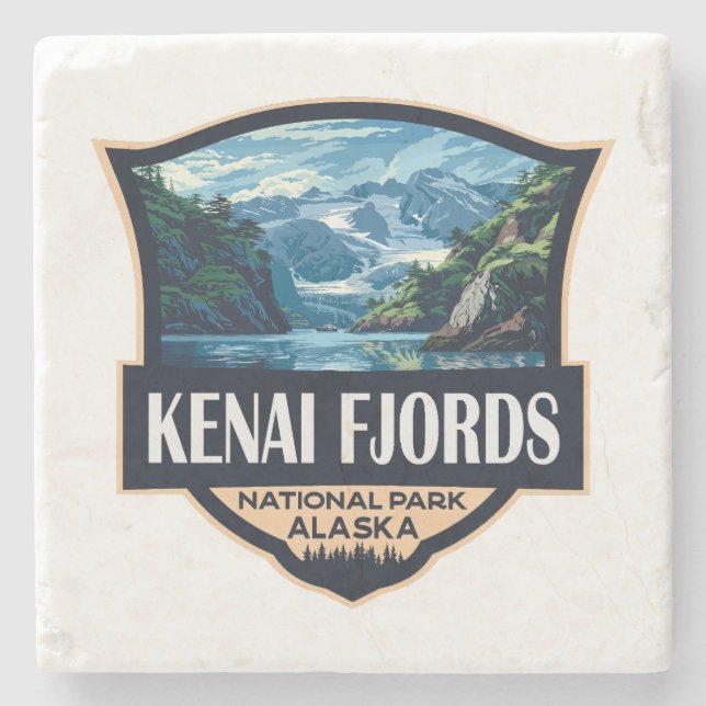 Kenai Fjords National Park Illustration Retro Art Stone Coaster (Front)