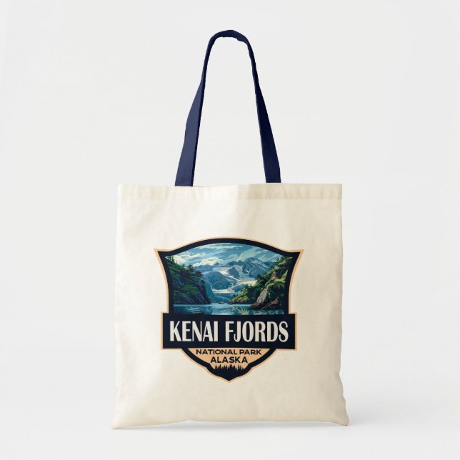 Kenai Fjords National Park Illustration Retro Art Tote Bag (Front)