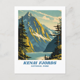 Kenai Fjords National Park illustration retro Clas Postcard