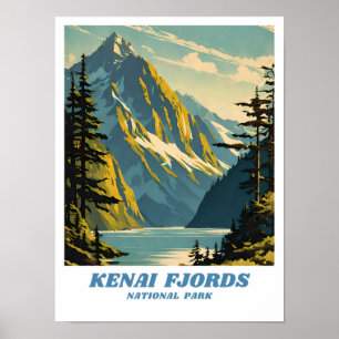 Kenai Fjords National Park illustration retro Clas Poster