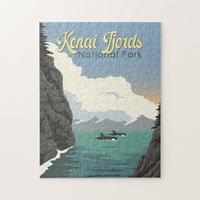 Kenai Fjords National Park Illustration Travel Art Jigsaw Puzzle (Vertical)