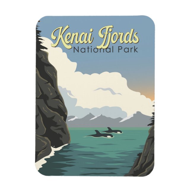 Kenai Fjords National Park Illustration Travel Art Magnet (Vertical)