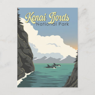Kenai Fjords National Park Illustration Travel Art Postcard