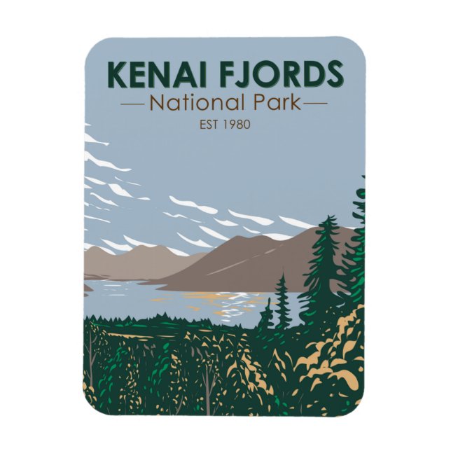 Kenai Fjords National Park Skilak Vintage Magnet (Vertical)