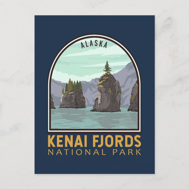 Kenai Fjords National Park Vintage Emblem Postcard (Front)