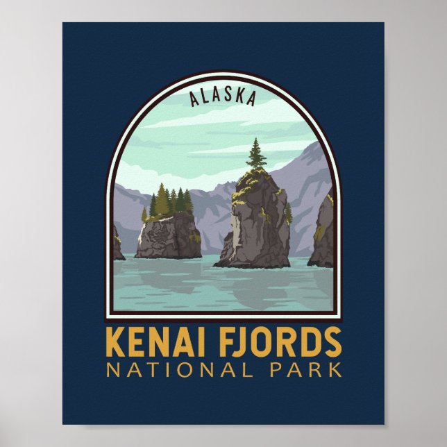 Kenai Fjords National Park Vintage Emblem Poster (Front)