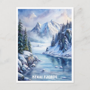 Kenai Fjords National Park Watercolor Painting Postcard