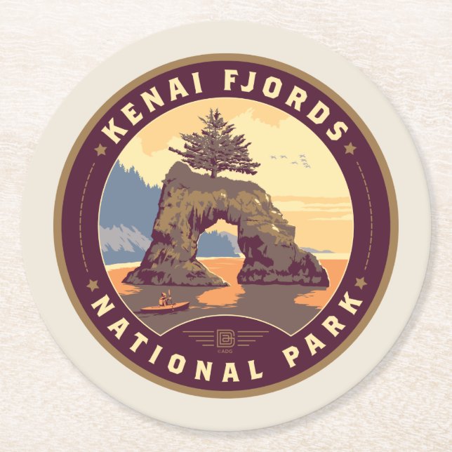 Kenai Fjords National Parks Round Paper Coaster (Front)