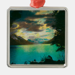 Kenai Lake, Alaska with Storm Gathering Metal Tree Decoration