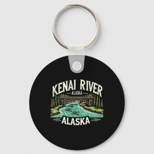 Kenai River Alaska Ak Salmon Fishing Boating Retro Key Ring