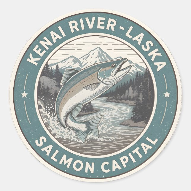 Kenai River–Alaska Salmon Capital Badge Logo Desig Classic Round Sticker (Front)