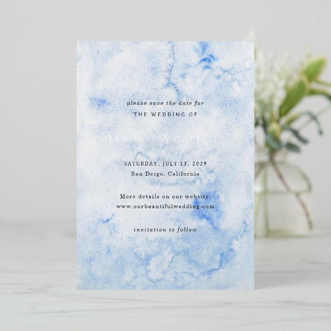 Kendall Blue Elegant Wedding Save the Date (Standing Front)