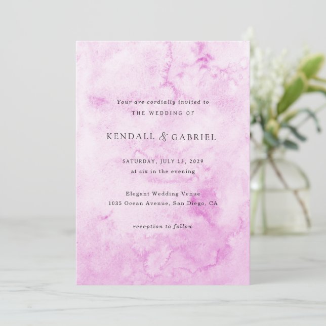 Kendall Pink Watercolor Elegant Wedding Invitation (Standing Front)