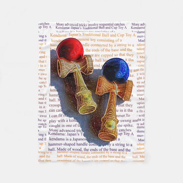 Kendama, Red and Blue Colour Ink Sketch Fleece Blanket (Front)