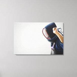 Kendo Fencer Fastening Mask Canvas Print