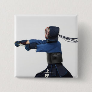 Kendo Fencer Practicing 15 Cm Square Badge