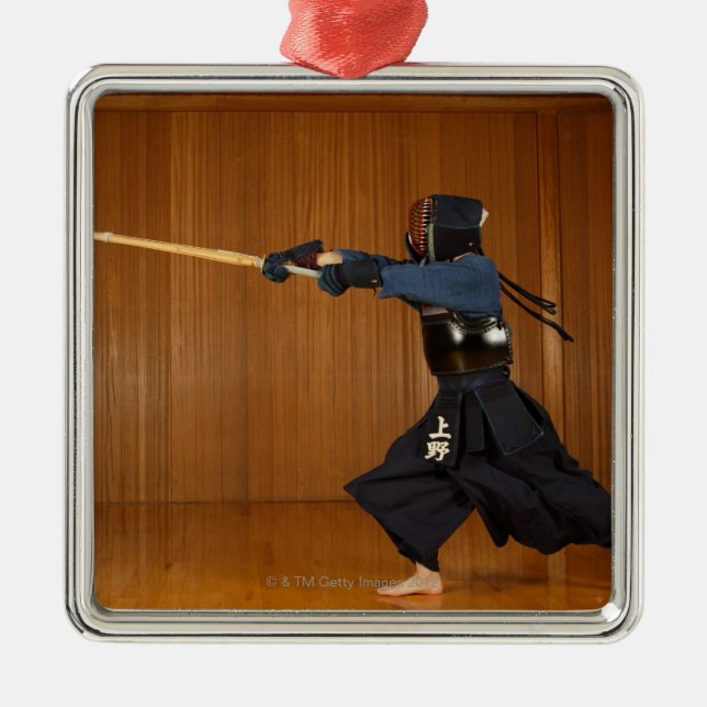 Kendo Fencer Practicing Metal Tree Decoration (Front)