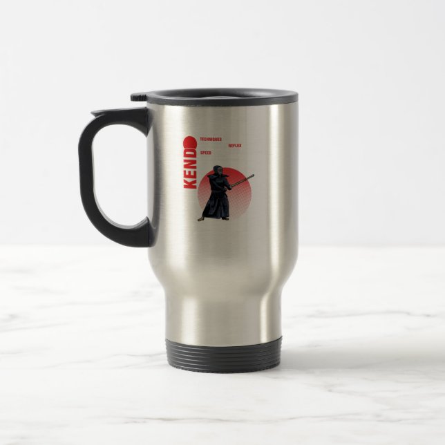 Kendo Fighter Bogu Katana Shinai Samurai Ninja Gif Travel Mug (Left)