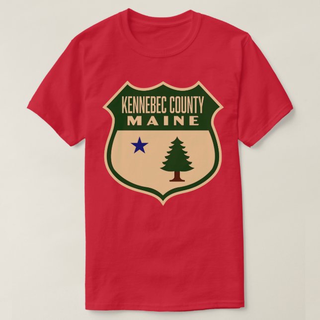 Kennebec County Maine Retro Pine Tree Shield Green T-Shirt (Design Front)