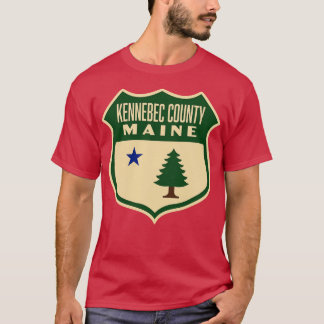 Kennebec County Maine Retro Pine Tree Shield Green T-Shirt