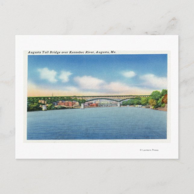 Kennebec River View of the Augusta Toll Bridge Postcard (Front)