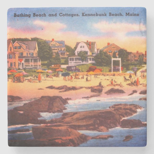Kennebunk Beach, Maine Vintage Cottages Photo Stone Coaster (Front)