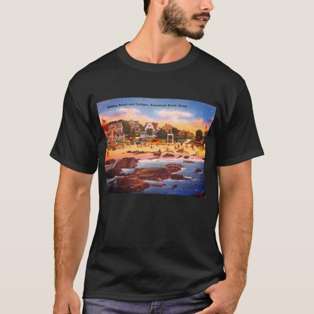 Kennebunk Beach, Maine Vintage Cottages Photo T-Shirt (Front)