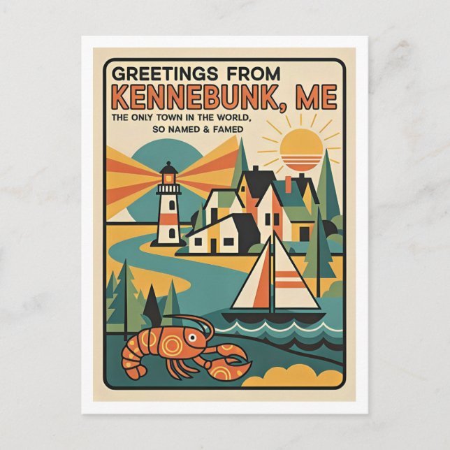 Kennebunk Maine Retro Art Print  Postcard (Front)