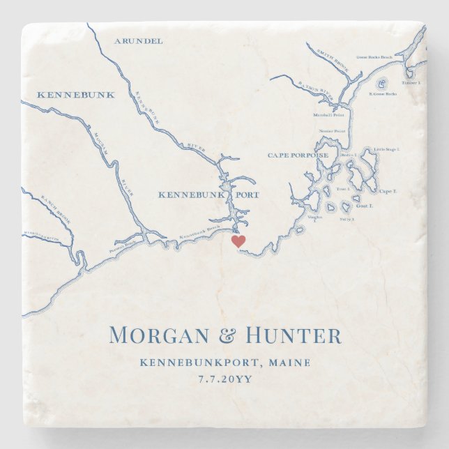 Kennebunkport Maine Destination Wedding Favour Stone Coaster (Front)