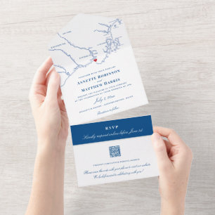Kennebunkport Maine Map Elegant Navy Wedding All In One Invitation
