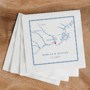 Kennebunkport Maine Map Navy Elegant Wedding Napkin