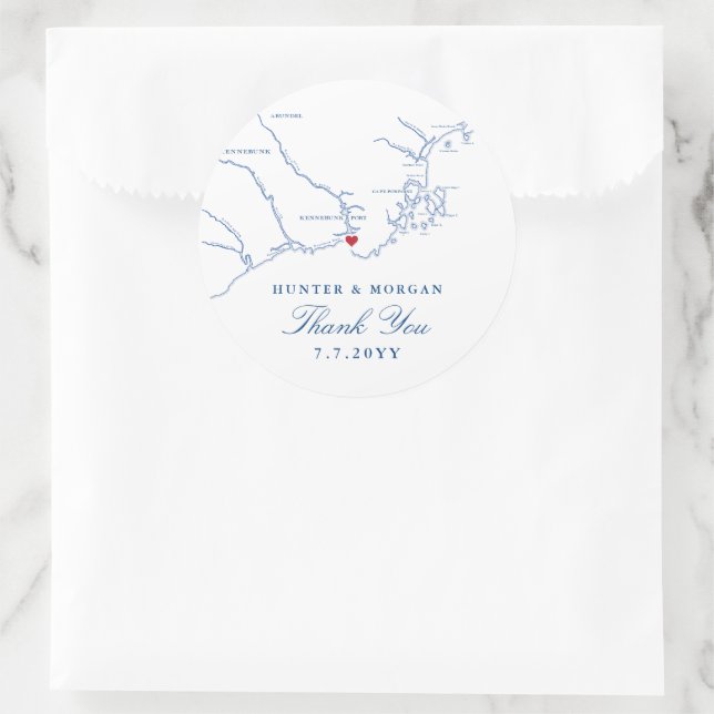 Kennebunkport Maine Map Navy Wedding Favour Classic Round Sticker (Bag)