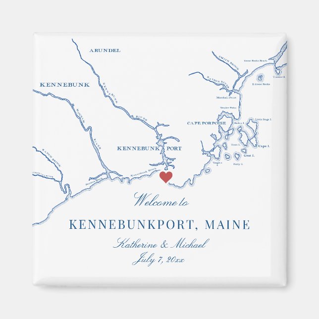 Kennebunkport Maine Map Wedding Favour Magnet (Front)