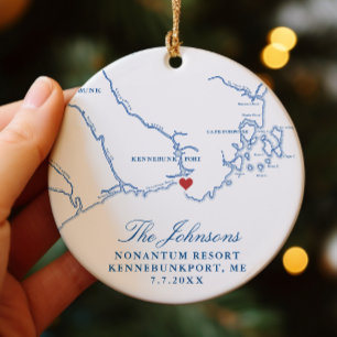 Kennebunkport Maine Map Wedding Photo Christmas Ceramic Tree Decoration