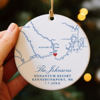 Kennebunkport Maine Map Wedding Photo Christmas Ceramic Tree Decoration