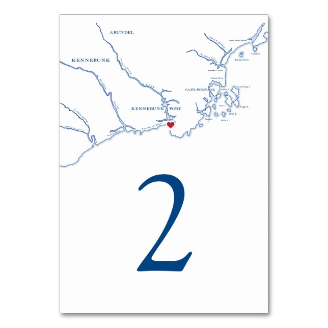 Kennebunkport Maine Map Wedding Table Number (Front)