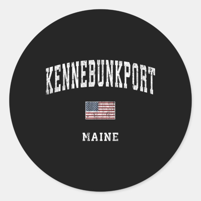 Kennebunkport Maine Me American Flag Sports Classic Round Sticker (Front)