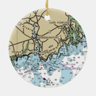 Kennebunkport Maine Nautical Chart Ceramic Tree Decoration