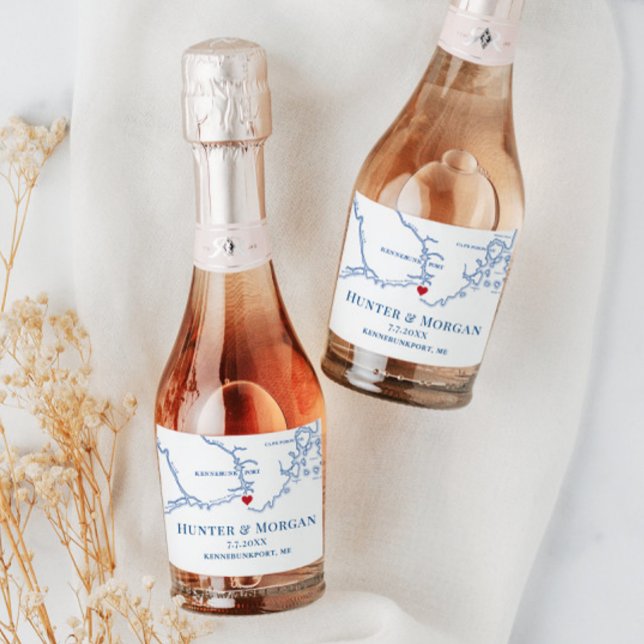 Kennebunkport Maine Wedding Mini Bottle Sparkling Wine Label (These Kennebunkport Mini Wine Bottle Labels are perfect for your Maine destination wedding)