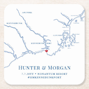 Kennebunkport Maine Wedding Welcome Party Square Paper Coaster