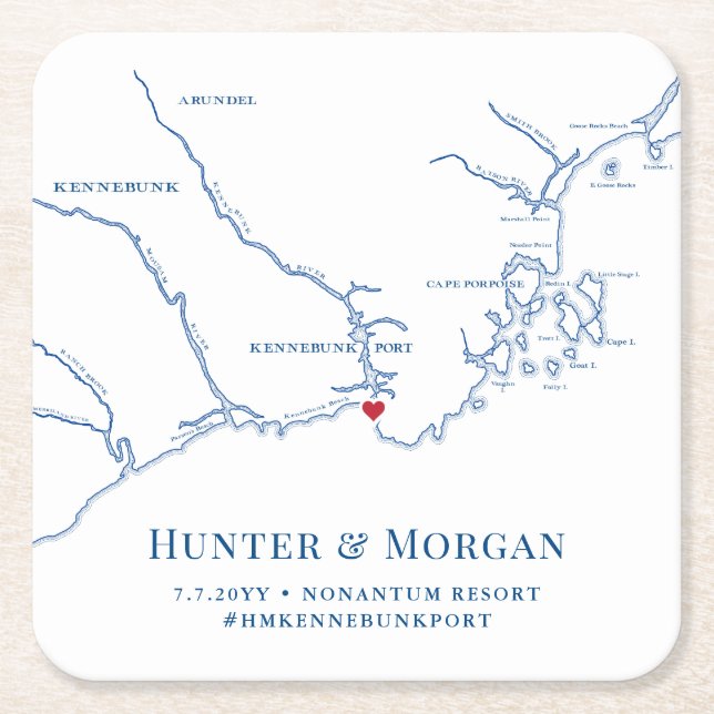 Kennebunkport Maine Wedding Welcome Party Square Paper Coaster (Front)
