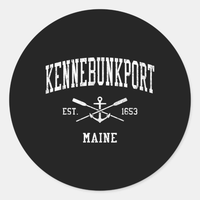 Kennebunkport Me Crossed Oars Boat Anchor Sports Classic Round Sticker (Front)