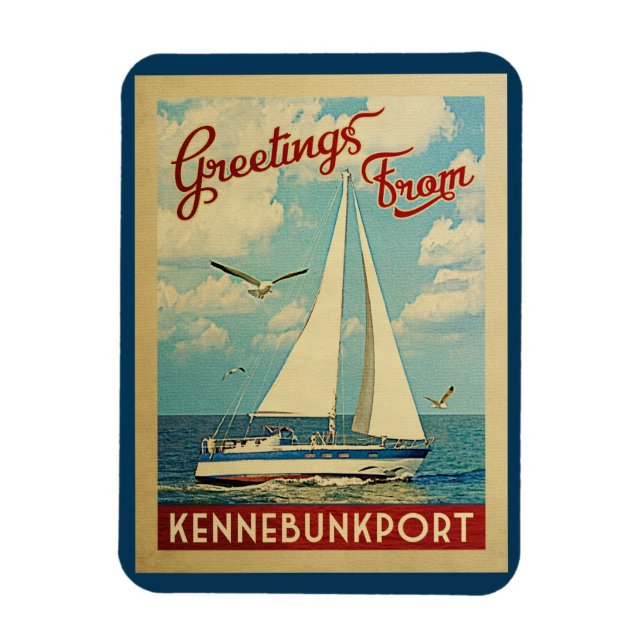 Kennebunkport Sailboat Vintage Travel Maine Magnet (Vertical)