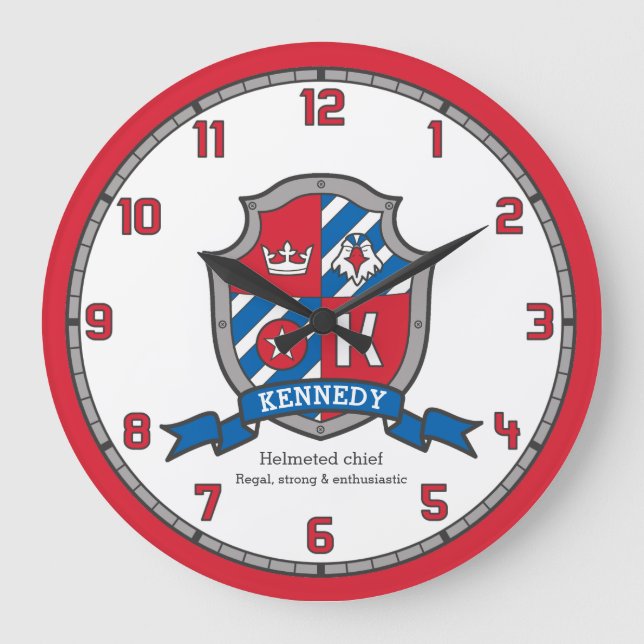 Kennedy boys name meaning heraldry knights shield large clock (Front)