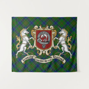 Kennedy Clan Badge & Unicorns w/Tartan  Tapestry
