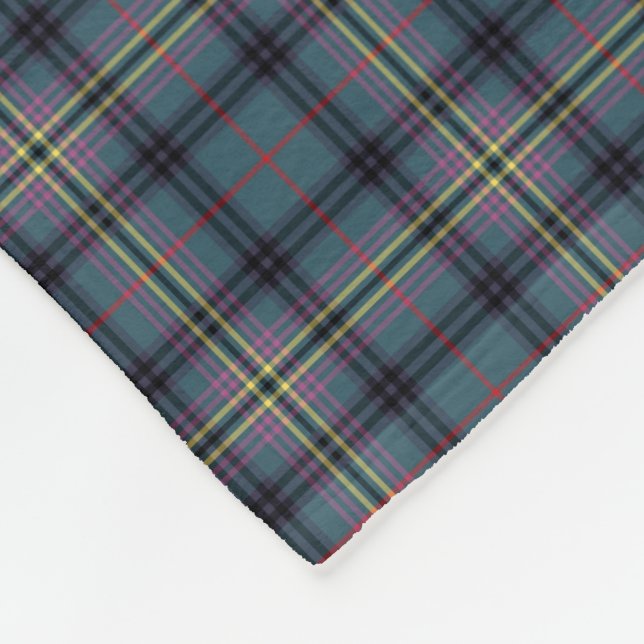 Kennedy Clan Teal and Black Ancient Tartan Fleece Blanket (Corner)
