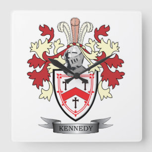 Kennedy Family Crest Coat of Arms Square Wall Clock